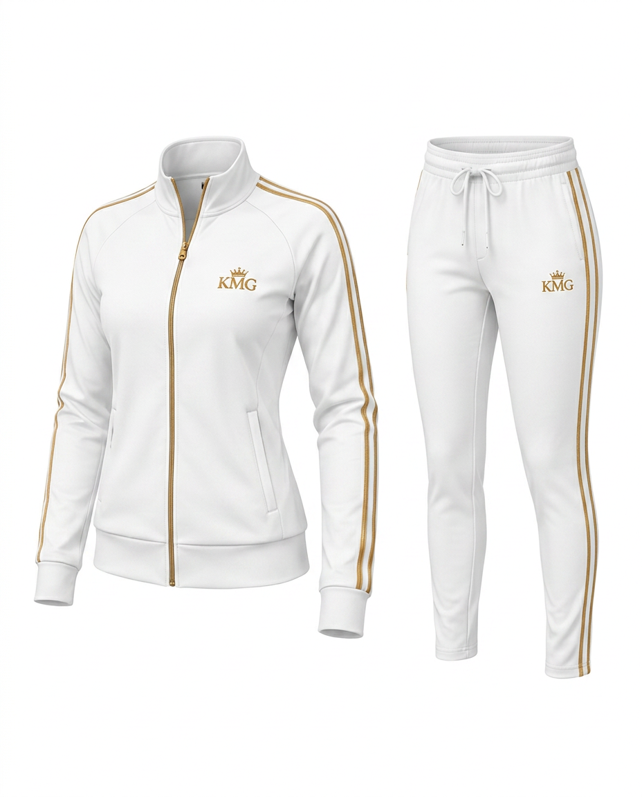 KMG Signature Tracksuit — Ladies' White / Gold